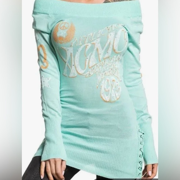 Effortlessly Chic: The Affliction Sweater Mini Dress in Seaffoam Green. NWT - Picture 1 of 12